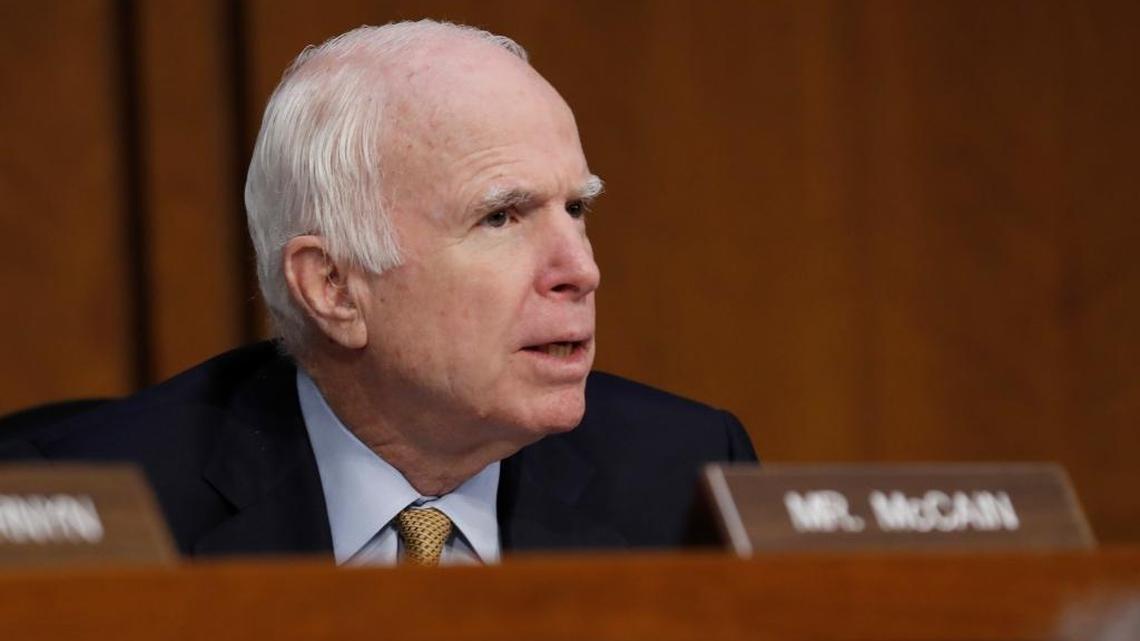 Sen. John McCain, R-Ariz., questions former FBI Director James Comey during a Senate Intelligence Committee hearing on Capitol Hill, Thursday, June 8, 2017, in Washington.