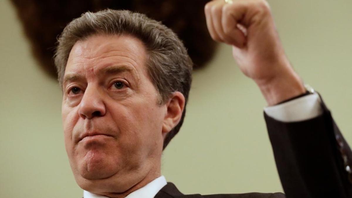 Kansas Gov. Sam Brownback talks to the media during a news conference Thursday, July 27, 2017, in Topeka, Kan. President Donald Trump on Wednesday nominated Brownback to be ambassador-at-large for international religious freedom.