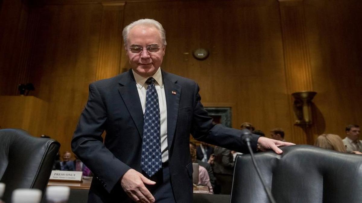 In this Jan. 24, 2017, file photo, Health and Human Services Secretary-designate Rep. Tom Price, R-Ga., arrives on Capitol Hill in Washington to testify at his confirmation hearing before the Senate Finance Committee. Republicans on Wednesday muscled through President Donald Trump’s nominees for treasury and HHS secretaries after the majority GOP suspended committee rules, in the latest escalation of partisan tensions in Congress.