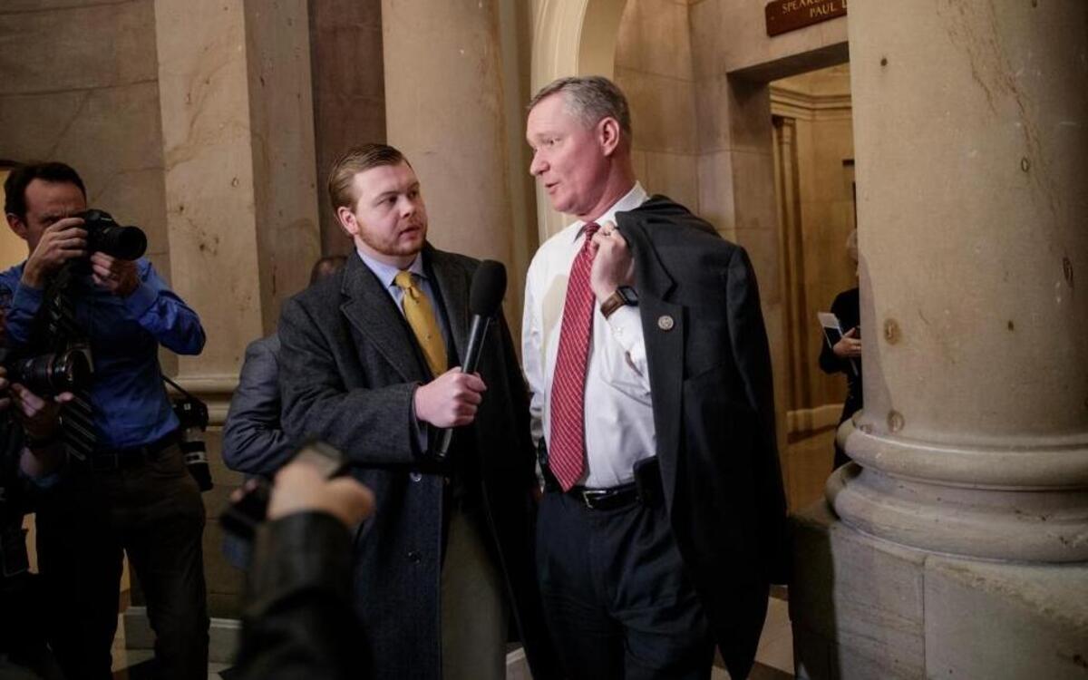 Rep. Steve Stivers, R-Ohio, talks to a reporter as he leaves the office of House Speaker Paul Ryan, R-Wis., on Capitol Hill in Washington.