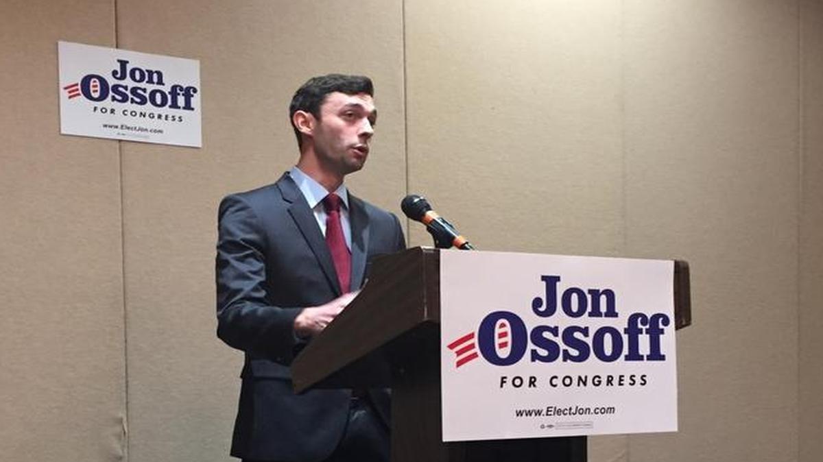 House congressional candidate Jon Ossoff talks with supporters at a campaign event Feb. 22, 2017, in Sandy Springs, Georgia. Ossoff is trying to replace former Republican Rep. Tom Price in the House of Representatives in this district that includes much of the norther Atlanta suburbs.