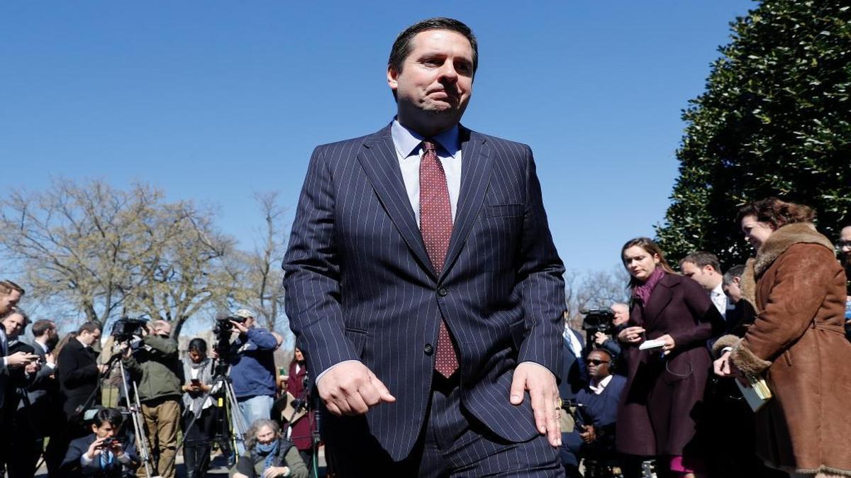 House Intelligence Committee Chairman Rep. Devin Nunes, R-Calif., leaves after speaking with reporters outside the White House in Washington, Wednesday, March 22, 2017, following a meeting with President Donald Trump.