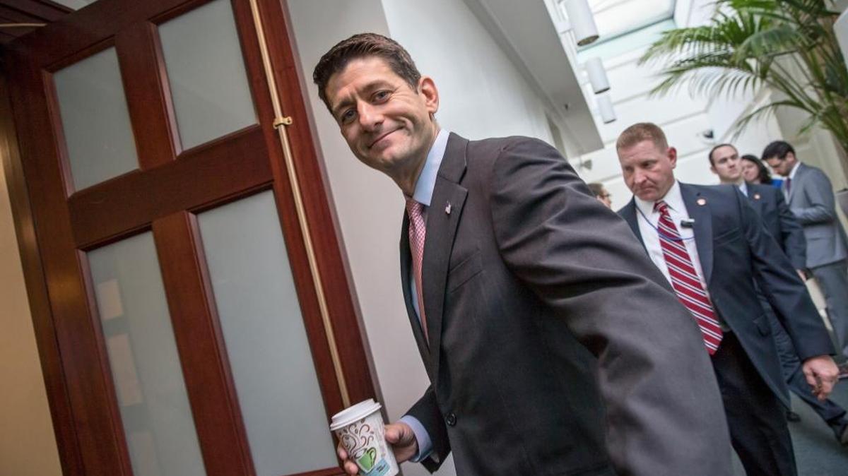 House Speaker Paul Ryan of Wis. arrives for a GOP strategy session with House Republicans, Tuesday, Nov. 17, 2015, on Capitol Hill in Washington.