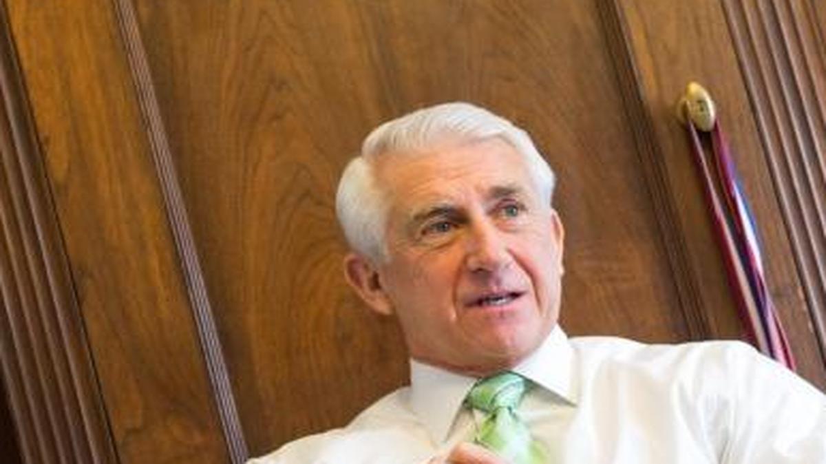 Rep. Dave Reichert, R-Wash., speaks to a reporter in his office in the House Longworth building on Capitol Hill in Washington, D.C., on Feb. 12, 2016. When Republican Rep. Paul Ryan of Wisconsin became House speaker, a shakeup on the House Ways and Means Committee resulted in Reichert taking over as head of the panel's trade subcommitee.