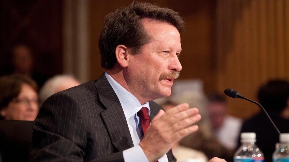 In this Nov. 17, 2015, photo, Dr. Robert Califf, President Barack Obama's nominee to lead the Food and Drug Administration, testifies on Capitol Hill in Washington.