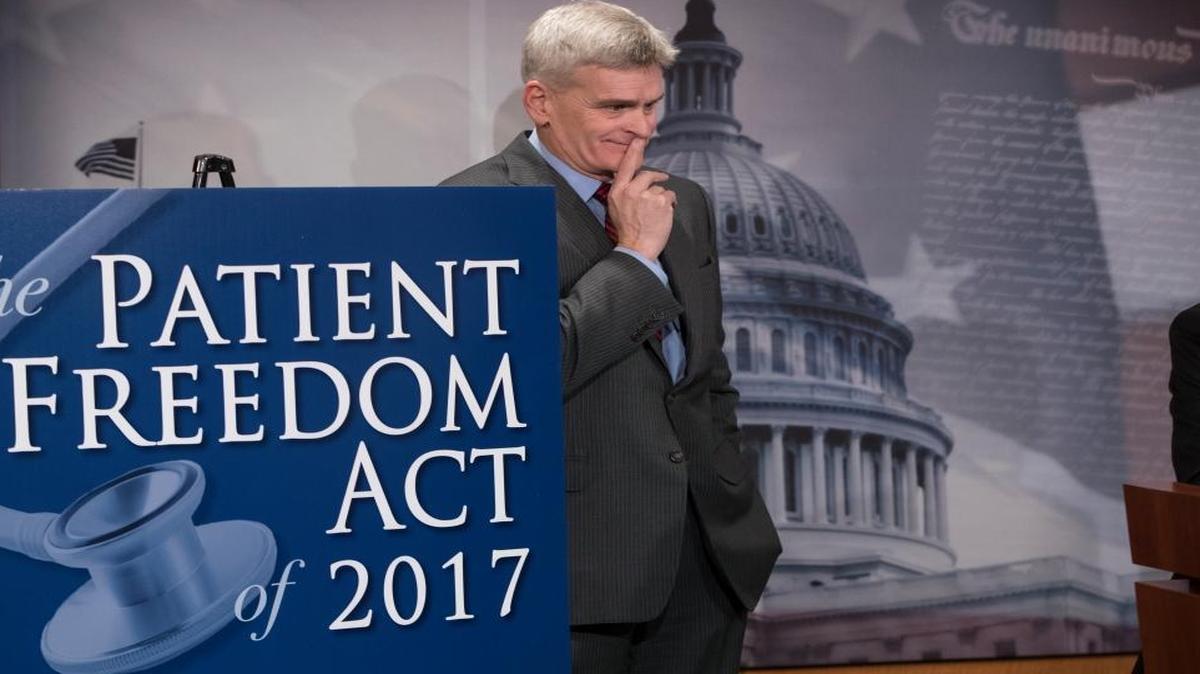 Sen. Bill Cassidy, R-La., listens as Sen. Susan Collins, R-Maine, speaks during a news conference on Capitol Hill in Washington, Monday, Jan. 23, 2017, to announce the Patient Freedom Act of 2017, a possible GOP replacement bill for the Affordable Care Act. President Donald Trump's congressional agenda has made a priority of repealing and replacing former President Barack Obama's health care law.