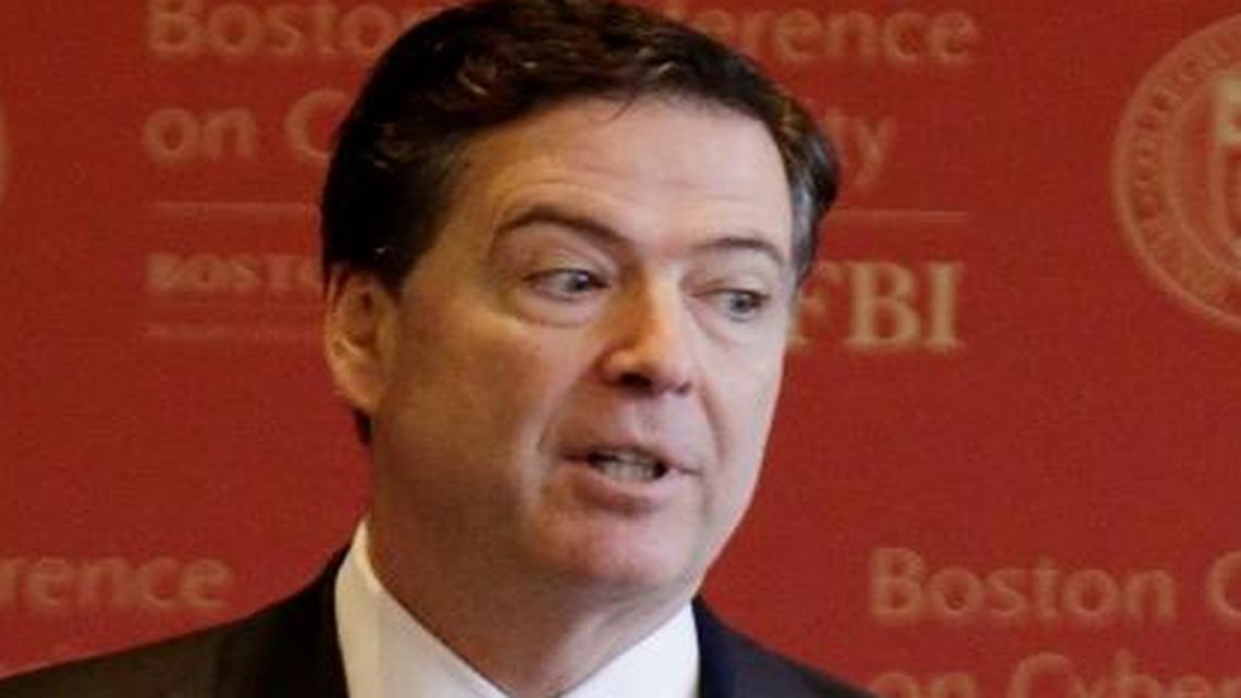 FBI Director James Comey at a cyber security conference in Boston. He’ll be the lead-off witness when the House Intelligence Committee begins public hearings on Russian election meddling Monday.