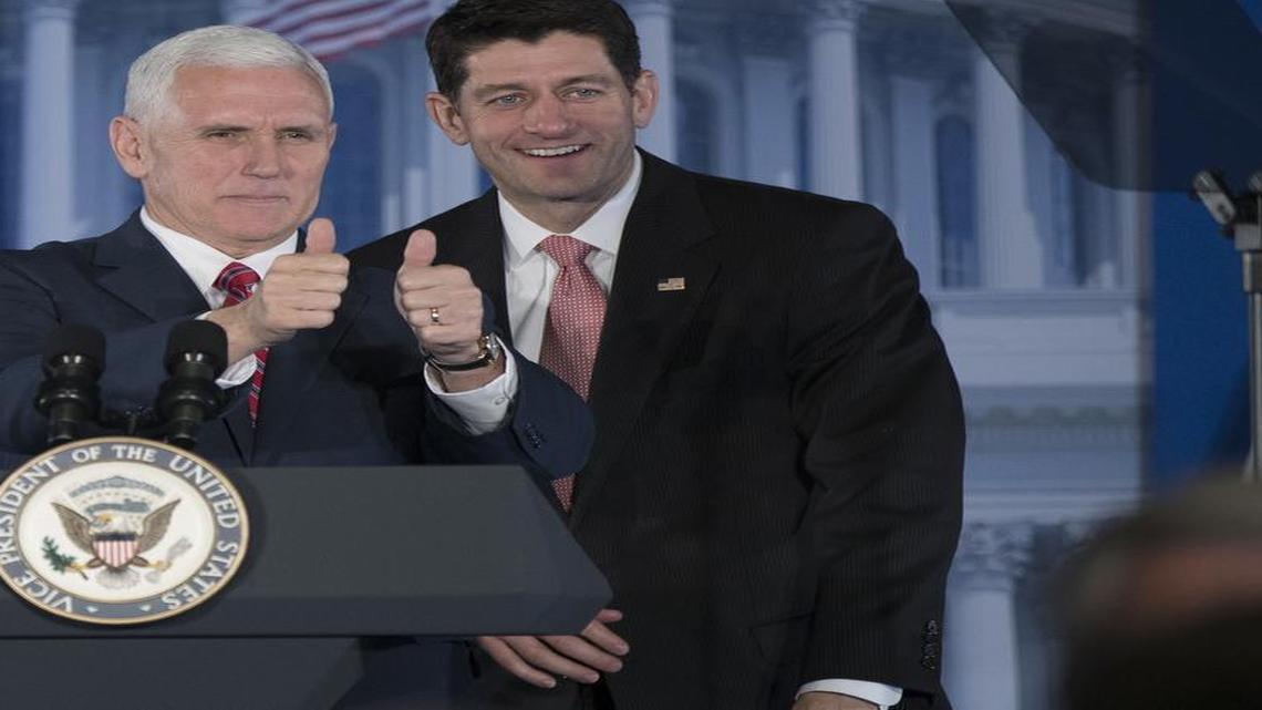 Vice President Mike Pence, left, with House Speaker Paul Ryan of Wisconsin at the Republican congressional retreat in Philadelphia, Jan. 26, 2017.