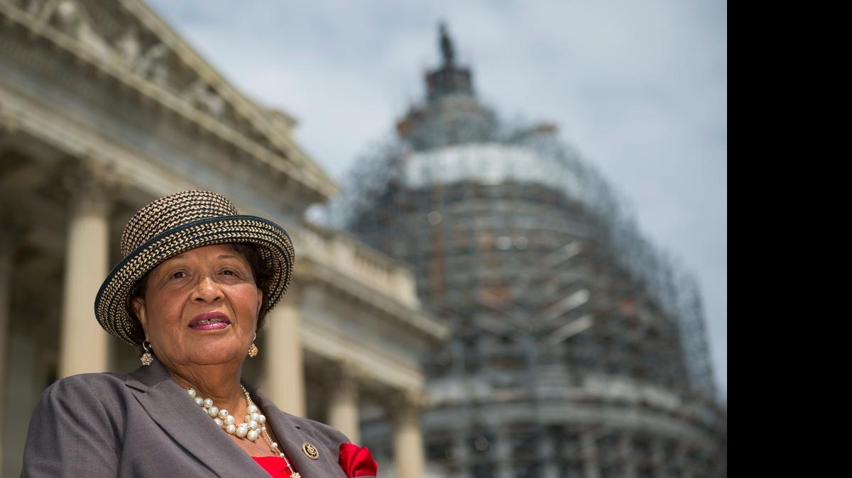 
Rep. Alma Adams, (D-NC), introduces legislation with Rep. Robert Pittenger, R-N.C., to help veterans. File photo on the steps of the U.S. Capitol in Washington, D.C. on July 8, 2015.
