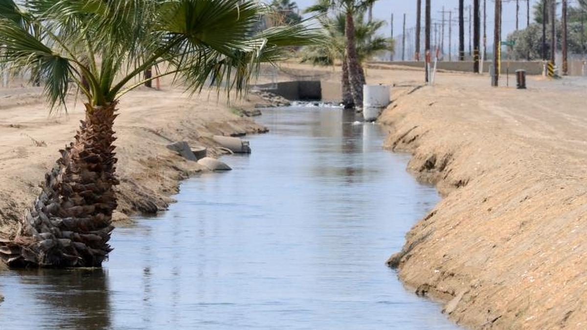 Agriculture drainage water to be treated enters the Panoche Drainage District’s Demonstration Selenium Treatment Plant via an irrigation ditch.