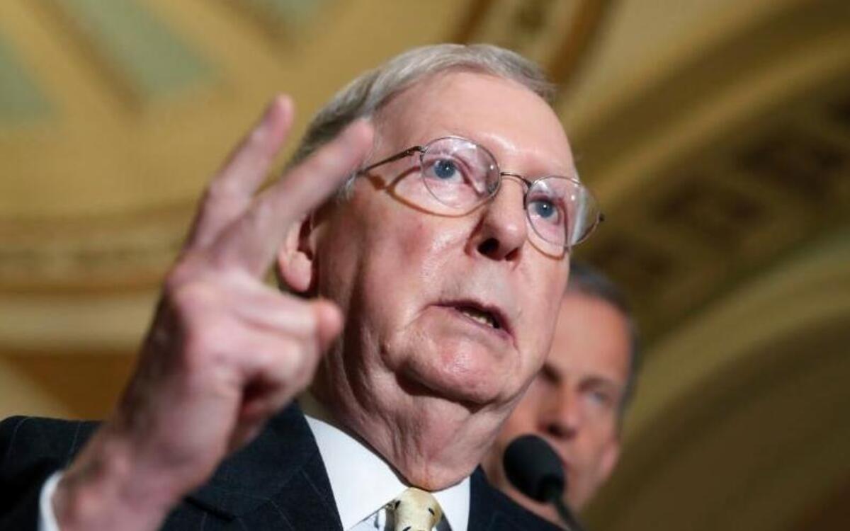 FILE - In this April 25, 2017, file photo, Senate Majority Leader Mitch McConnell of Ky. speaks on Capitol Hill in Washington.