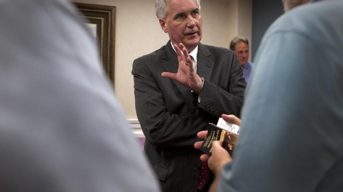 Rep. Tom McClintock, R-Calif., talks with voters after speaking to a tea party group at the Rocklinevent Center on April 16, 2014 in Rocklin, Calif.