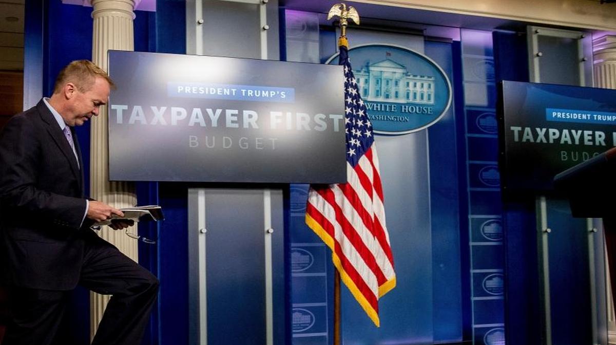 Budget Director Mick Mulvaney arrives to speak to the media about President Donald Trump’s proposed fiscal 2018 federal budget, Tuesday, May 23, 2017, in the Press Briefing Room of the White House in Washington.