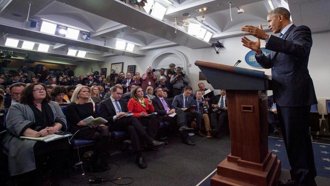 Journalist rate low on ethics and honesty in the latest Gallup Poll. President Barack Obama gestures as he speaks during a news conference Friday, Dec. 16, 2016.