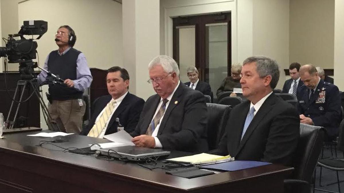 Sen. Albert Robinson, R-London, was flanked by Martin Cothran, left, and Stan Cave of the Family Foundation of Kentucky on Thursday while testifying for Senate Bill 180 in Frankfort. Robinson sponsored Senate Bill 180, and Cave testified in favor of it.