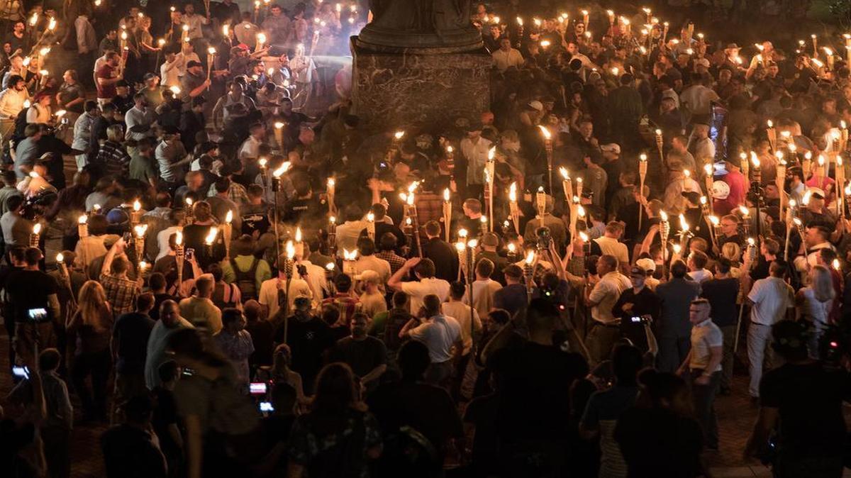 Chanting "white lives matter!" and "Jews will not replace us!" hundreds of neo-Nazis and white supremacists carried torches across the University of Virginia campus Aug. 11, 2017.