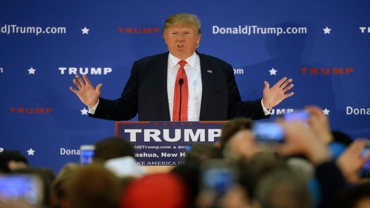 Republican presidential candidate Donald Trump addresses an audience during a campaign event Monday, Dec. 28, 2015, in Nashua, N.H.