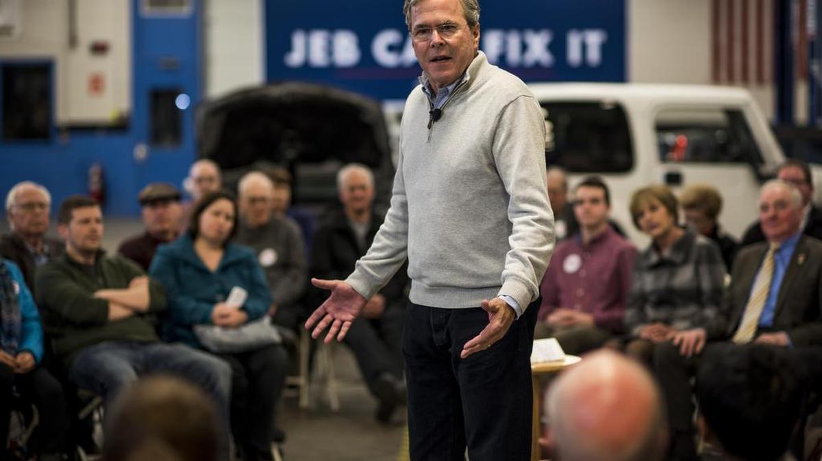 Republican candidate Jeb Bush meets New Hampshire voters at a town hall style meeting in Nashua on Saturday.