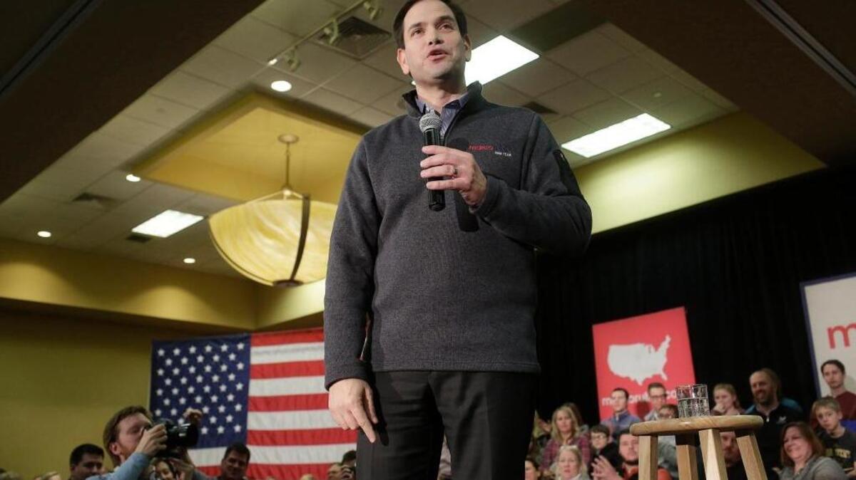 Republican presidential candidate Marco Rubio campaigns across Iowa ahead of the Iowa Caucus on Feb. 1.