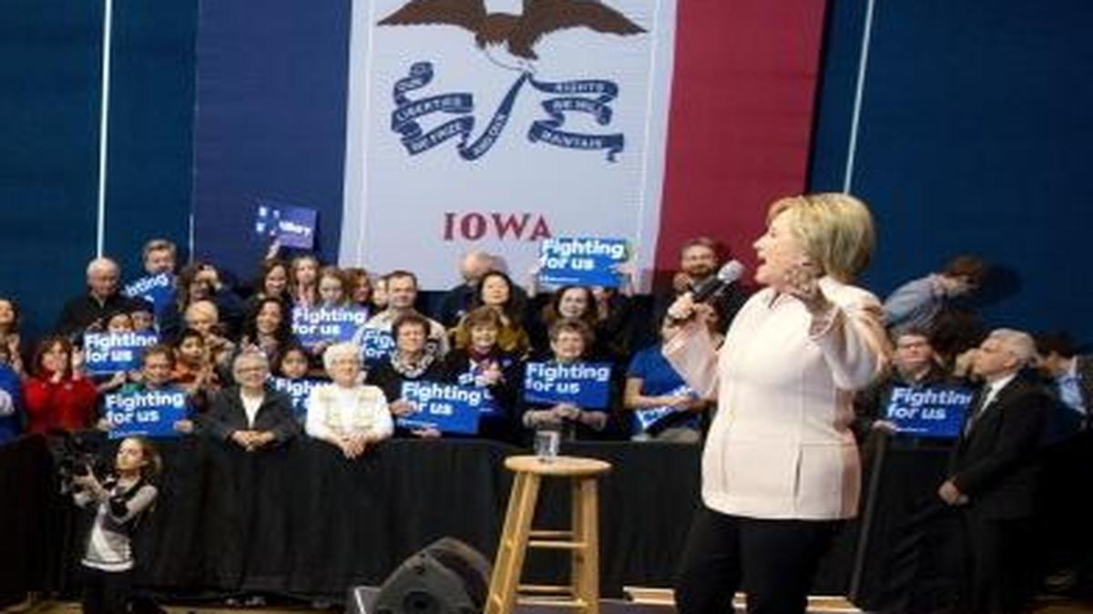 Democratic presidential candidate Hillary Clinton at a rally in Dubuque, Iowa, on Friday, Jan. 29, 2016.