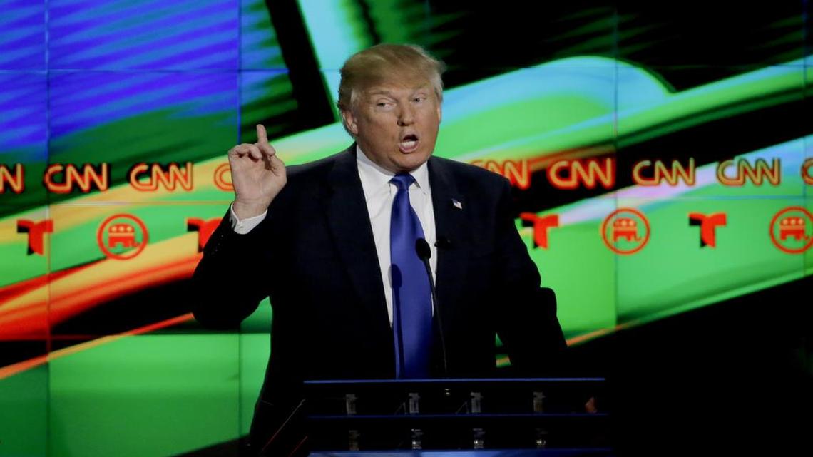 Republican presidential candidate, businessman Donald Trump speaks during a Republican presidential primary debate at The University of Houston, Thursday, Feb. 25, 2016, in Houston.