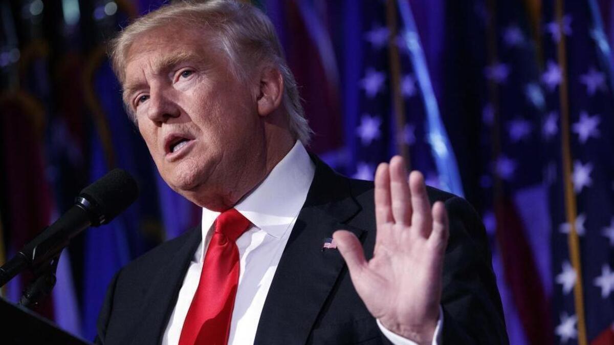President-elect Donald Trump speaks during an election night rally, Wednesday, Nov. 9, 2016, in New York.