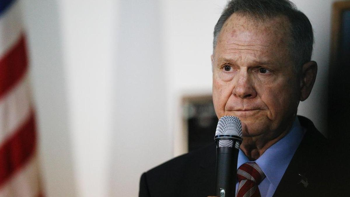 Former Alabama Chief Justice and U.S. Senate candidate Roy Moore speaks at a campaign rally, Monday, Nov. 27, 2017, in Henagar, Ala.