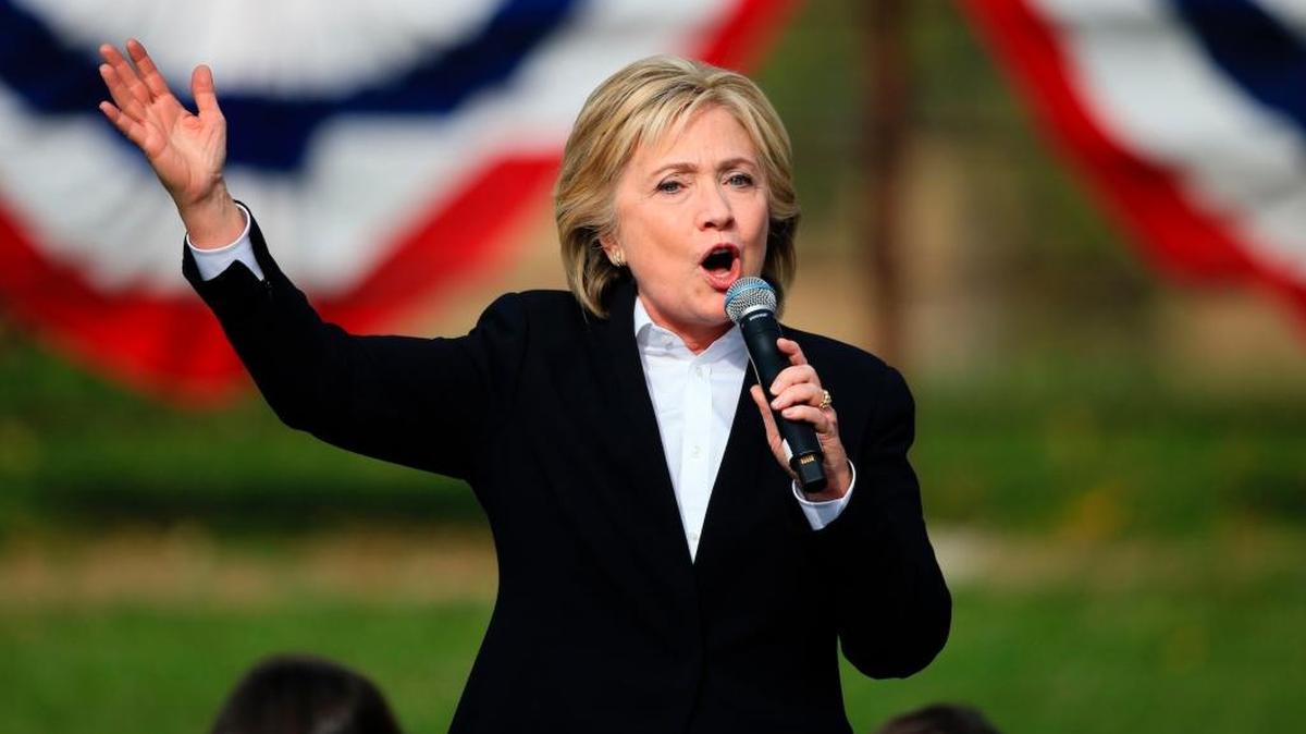 
Democratic presidential candidate Hillary Rodham Clinton speaks Wednesday, Oct. 7, 2015, during a campaign stop at the Westfair Amphitheater in Council Bluffs, Iowa. 
