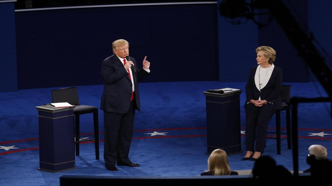 Donald Trump and Hillary Clinton at the debate Sunday, Oct. 9, 2016.