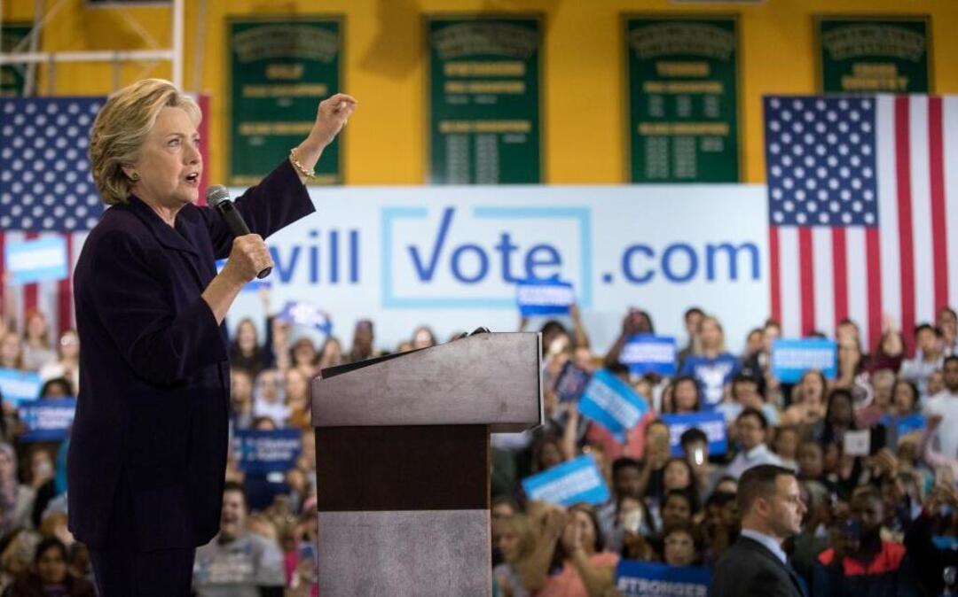 Democratic presidential candidate Hillary Clinton speaks at a rally at Wayne State University in Detroit on Monday, Oct. 10, 2016.