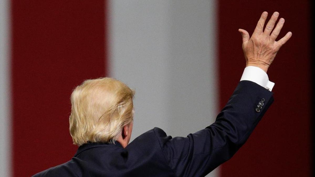 President Donald Trump waves goodbye to the crowd after he speaks at a campaign rally in support of Sen. Luther Strange, Friday, Sept. 22, 2017, in Huntsville, Ala. He is headed to Pennsylvania to campaign for Republican Rick Saccone in a race Republicans can’t afford to lose.