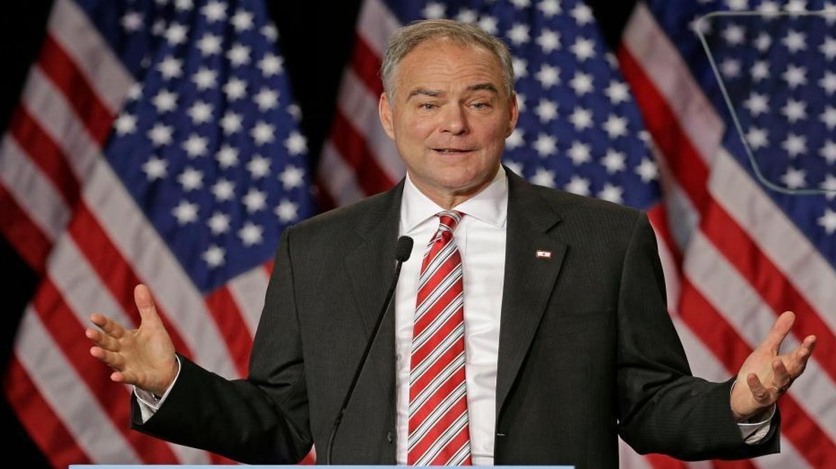 Democratic vice presidential candidate Sen. Tim Kaine, D-Va. speaks during a campaign rally in Wilmington, N.C.