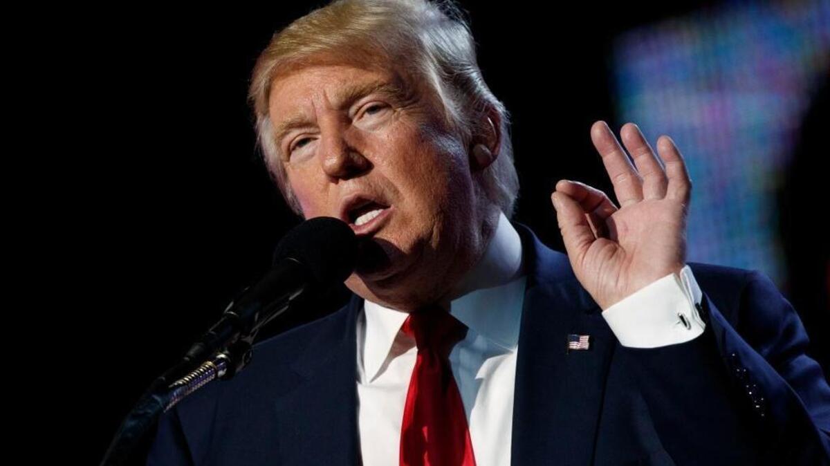 Republican presidential candidate Donald Trump speaks to the Republican Hindu Coalition, Saturday, Oct. 15, 2016, in Edison, N.J. Financial Times reported Monday that Trump’s son-in-law had reached out to an investment bank founder to discuss a possible network around the candidate.