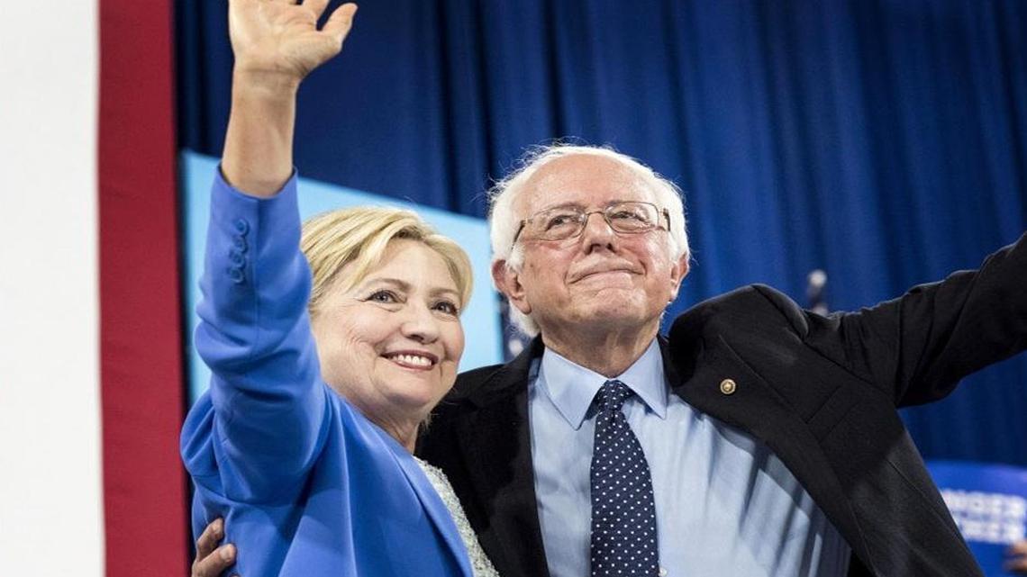 Hillary Clinton appears with Bernie Sanders at a rally in July in Portsmouth, N.H.