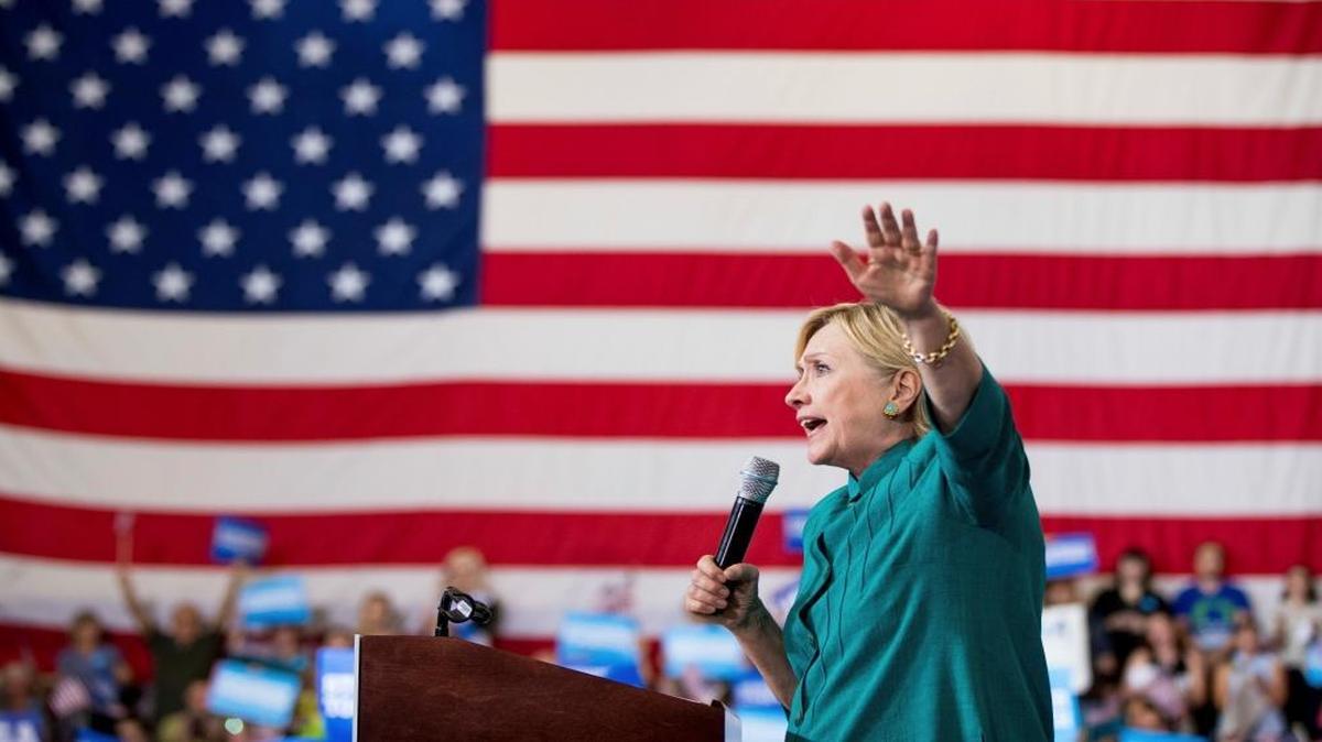 Democratic presidential candidate Hillary Clinton speaks at a rally at Abraham Lincoln High School, in Des Moines, Iowa, Wednesday, Aug. 10, 2016.