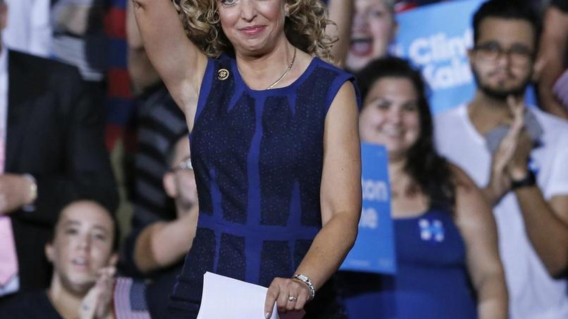 Rep. Debbie Wasserman Schultz during a campaign rally for Democratic presidential candidate Hillary Clinton and running mate Virginia Sen. Tim Kaine at Florida International University in Miami.