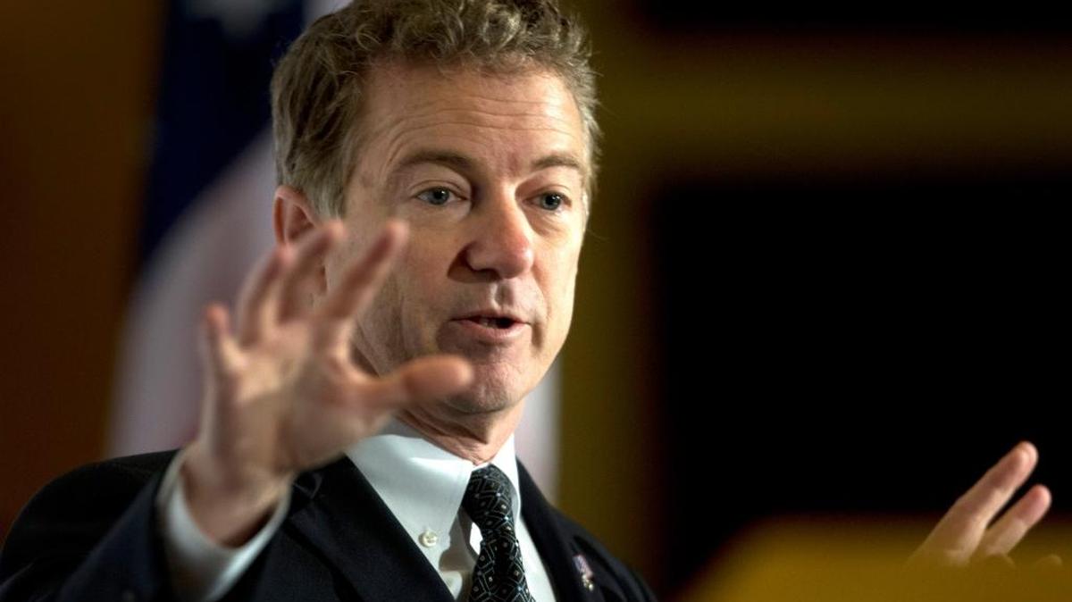 Kentucky Sen. Rand Paul, a Republican candidate for president, responds to a question during a meeting of the Economic Club of Las Vegas at Caesars Palace in Las Vegas. (Steve Marcus/Las Vegas Sun via AP)