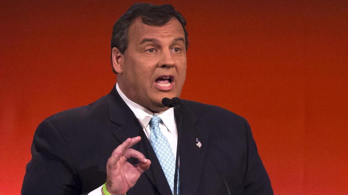 
Republican presidential candidate New Jersey Gov. Chris Christie during the first Republican presidential debate at the Quicken Loans Arena Thursday, Aug. 6, 2015, in Cleveland, Ohio.
