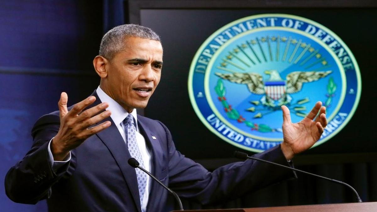 President Barack Obama talks about the war on terrorism and efforts to degrade and destroy the Islamic State group, during a news conference at the Pentagon in Washington, Thursday, Aug. 4, 2016. He also described as “ridiculous” accusations from Republican presidential nominee Donald Trump that the election may be rigged.