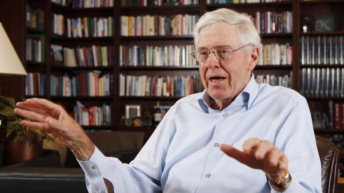 Charles Koch, CEO of Koch Industries, shown in his office in Wichita in 2012.