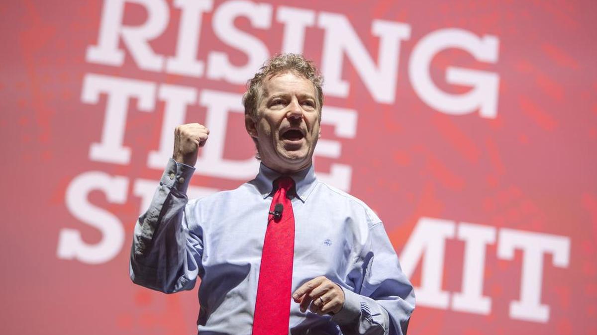 Republican presidential candidate Sen. Rand Paul, R-Ky., speaks Saturday, Dec. 5, 2015, during the Rising Tide Summit at the US Cellular Center in Cedar Rapids, Iowa.