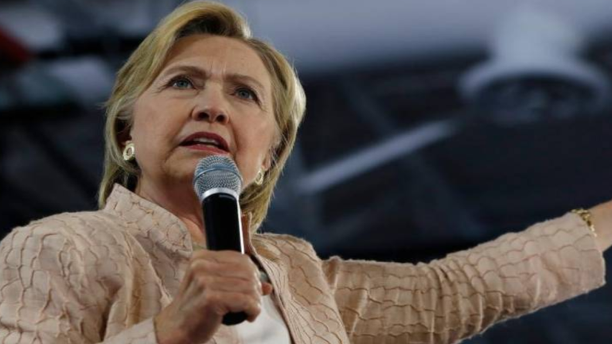 Democratic presidential candidate Hillary Clinton speaks at campaign event at John Marshall High School in Cleveland.