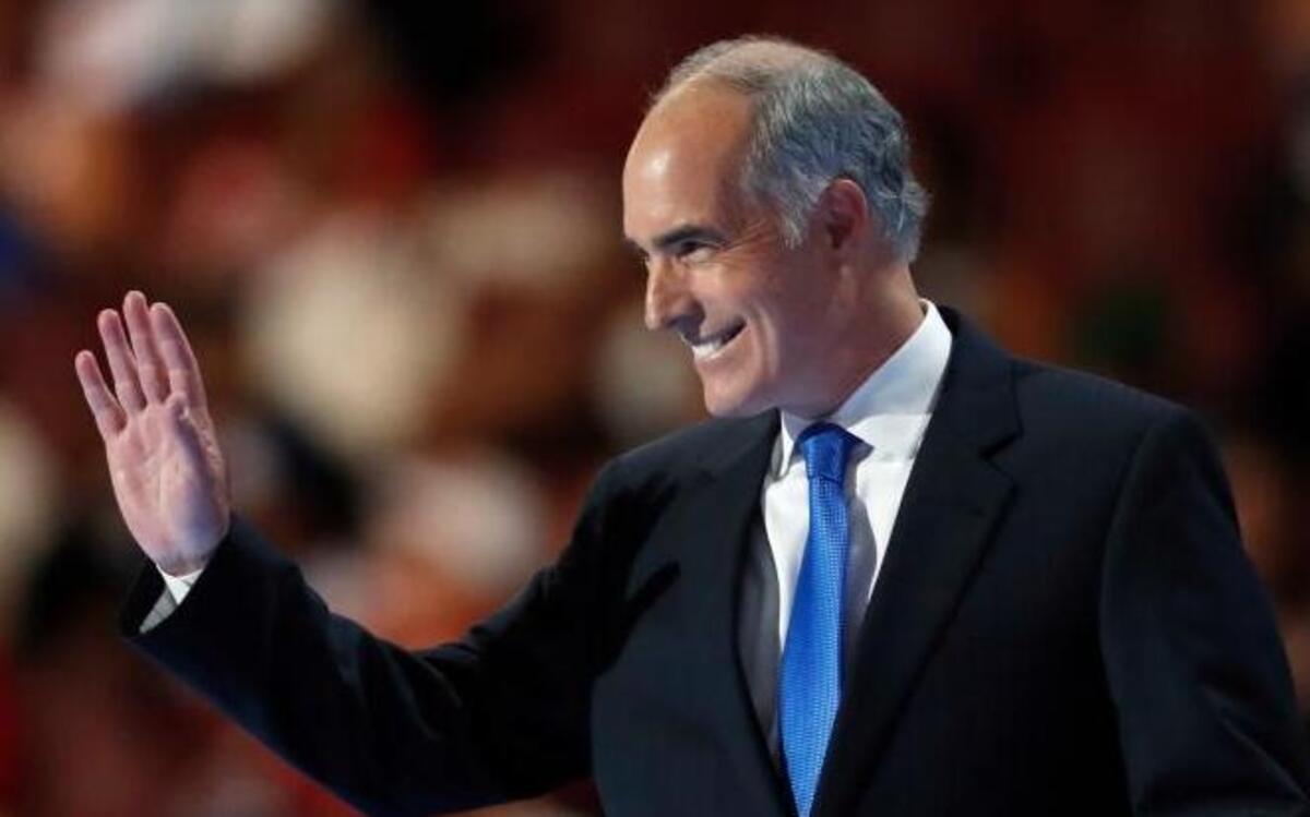 Sen. Bob Casey, D-Pa., waves as he takes the stage during the first day of the Democratic National Convention in Philadelphia, Pa., July 25, 2016.