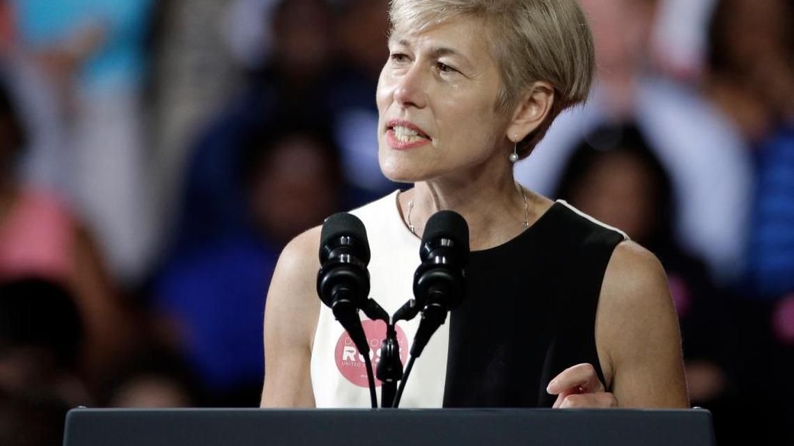 FILE – North Carolina Democratic Senate candidate Deborah Ross speaks to the crowd at a campaign rally for Hillary Clinton in Charlotte, N.C., Tuesday, July 5, 2016. This week, a Republican super PAC and Ross’ opponent, Sen. Richard Burr, attacked Ross’ time at the American Civil Liberties Union.