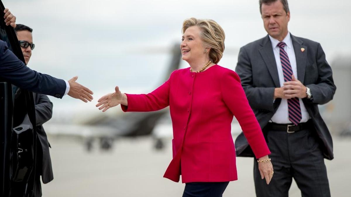 Democratic presidential candidate Hillary Clinton arrives at Philadelphia International Airport in Philadelphia, Tuesday, Oct. 4, 2016.