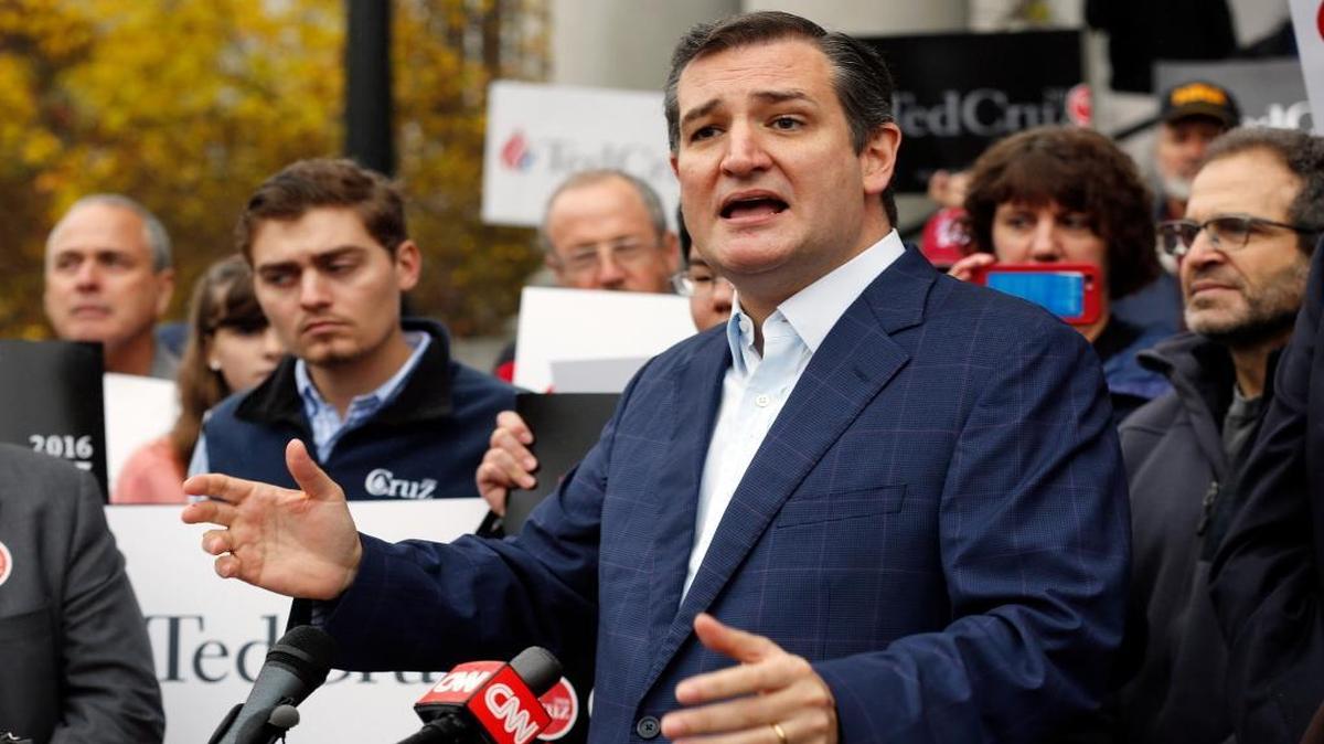 Republican presidential candidate Sen. Ted Cruz, R-Texas speaks to supporters after filing papers to be on the Nation's earliest presidential primary ballot at The Secretary of State's officeThursday, Nov. 12, 2015, in Concord, N.H.