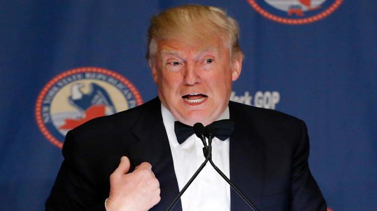 Republican presidential candidate Donald Trump speaks during the New York Republican State Committee Annual Gala Thursday.