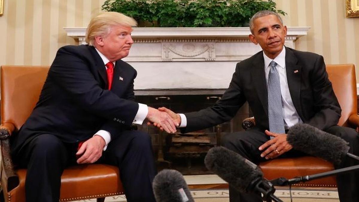 President Barack Obama and President-elect Donald Trump shake hands following their meeting in the Oval Office of the White House in Washington, Thursday, Nov. 10, 2016.