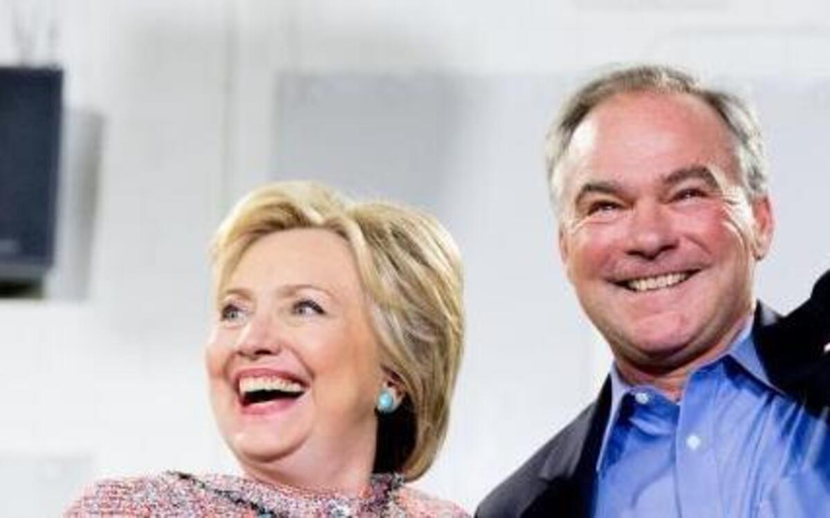 Democratic presidential candidate Hillary Clinton and Sen. Tim Kaine, D-Va., participate in a rally at Northern Virginia Community College in Annandale on Thursday, July 14, 2016. Kaine has been rumored to be one of Clinton's possible vice president choices.