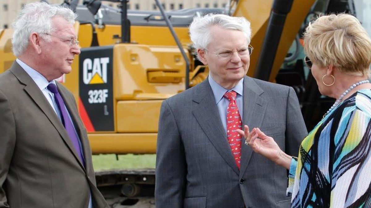 Jonathan D.F. Nelson, Robert Bass and Mayor Betsy Price attend the official groundbreaking ceremony for the Hemphill-Lamar Connector on April 8, 2015, at the site where Southside Fort Worth and the southern parts of downtown will have a greater connection in Texas.
